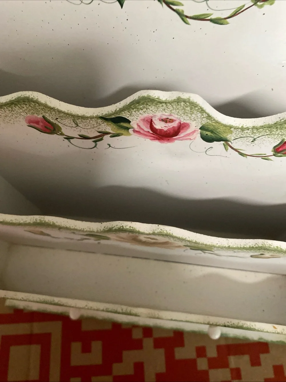 Hand-Painted Floral Wooden Mail & Storage Organizer in White and Pink
